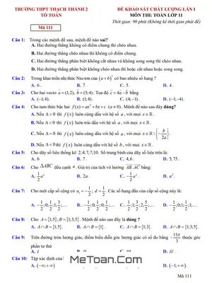 Đề khảo sát lần 1 Toán 11 năm 2023 - 2024 trường THPT Thạch Thành 2 - Thanh Hóa