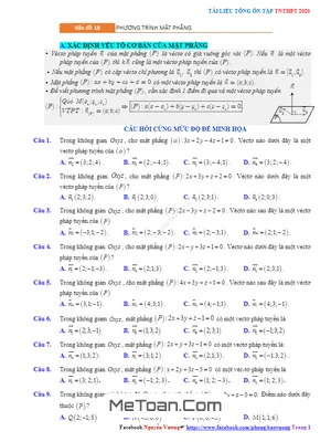 Tổng Ôn Tập TN THPT 2020 Môn Toán: Phương Trình Mặt Phẳng