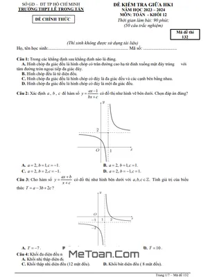 Đề Thi Giữa Kỳ 1 Toán 12 Năm 2023 - 2024 Trường THPT Lê Trọng Tấn - TP.HCM