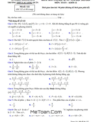 Đề thi học kỳ 2 Toán 12 năm 2023 - 2024 trường THPT Lạc Long Quân - Khánh Hòa