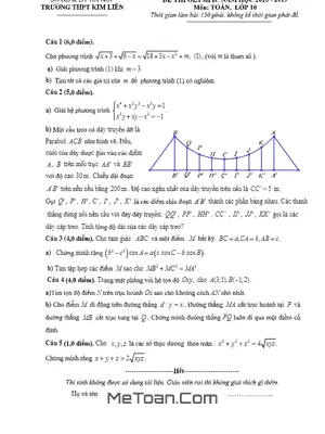 Đề thi Olympic Toán 10 năm 2018 - 2019 trường THPT Kim Liên - Hà Nội