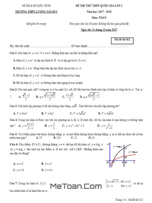 Đề thi thử Toán THPTQG 2018 lần 2 trường THPT Lương Tài 2 - Bắc Ninh