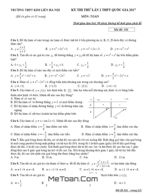 Đề thi thử THPT Quốc gia 2017 môn Toán trường THPT Kim Liên - Hà Nội lần 2