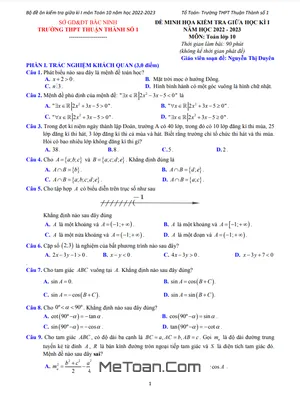 Bộ Đề Ôn Tập Giữa Kì 1 Toán 10 Năm 2022 - 2023 THPT Thuận Thành 1 - Bắc Ninh