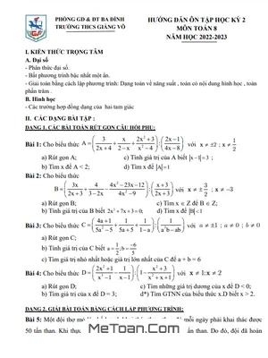Đề Cương Ôn Tập Học Kỳ 2 Toán 8 Năm 2022 - 2023 Trường THCS Giảng Võ - Hà Nội