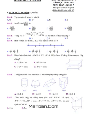 Đề Tham Khảo Giữa Kỳ 1 Toán 7 Năm 2023 - 2024 Trường THCS Lê Quý Đôn - TP HCM