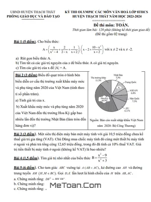 Đề thi Olympic Toán 8 năm 2023 - 2024 phòng GD&ĐT Thạch Thất - Hà Nội