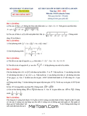 Đề thi vào 10 chuyên Toán trường Chuyên Lam Sơn - Thanh Hóa năm 2021 - 2022
