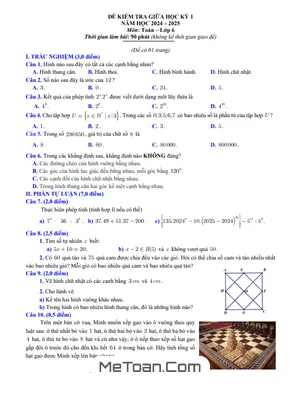 Đề thi Giữa Kỳ 1 Toán 6 Năm 2024 - 2025 Sở GD&ĐT Bắc Ninh