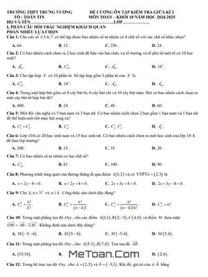 Đề Cương Ôn Tập Giữa Kỳ 2 Toán 10 Năm 2024 - 2025 Trường THPT Trưng Vương - Bình Định
