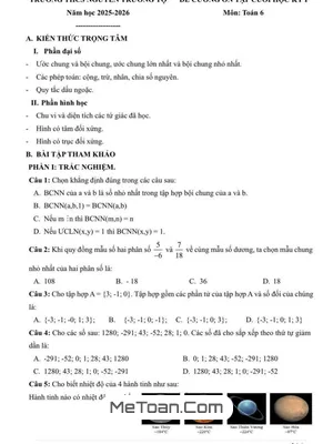 Đề Cương Ôn Tập Cuối Học Kỳ 1 Môn Toán Lớp 6 Năm 2025 - 2026 Trường THCS Nguyễn Trường Tộ, Hà Nội