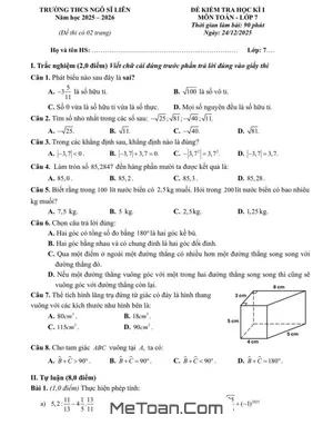 Đề thi học kì 1 Toán 7 năm 2025 - 2026 trường THCS Ngô Sĩ Liên - Hà Nội có đáp án