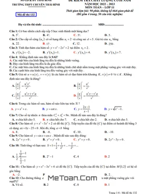 Đề kiểm tra chất lượng Toán 11 năm 2022 - 2023 trường THPT chuyên Thái Bình