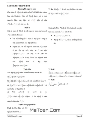 Bài Giảng Nguyên Hàm Và Các Phương Pháp Tìm Nguyên Hàm Lớp 12