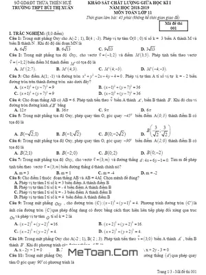 Đề Kiểm Tra Giữa Kì 1 Toán 11 Năm 2018 - 2019 Trường THPT Bùi Thị Xuân - TT. Huế