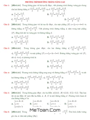 Bài Tập Phương Trình Đường Thẳng Nâng Cao Trong Không Gian Oxyz