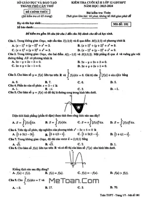 Đề kiểm tra cuối kì 2 Toán 12 năm 2023 - 2024 sở GD&ĐT Cần Thơ
