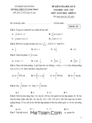 Đề thi học kì 2 Toán 12 năm 2018 - 2019 trường THPT Vũ Ngọc Phan - Hải Dương