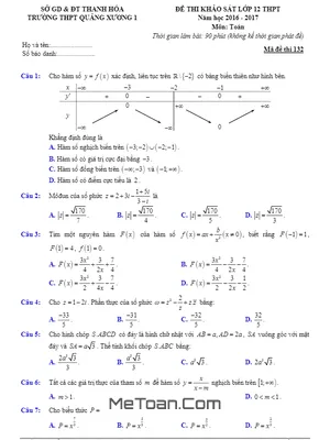 Đề thi thử THPT Quốc gia môn Toán trường THPT Quảng Xương 1 – Thanh Hóa lần 3 năm 2017
