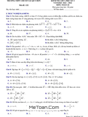 Đề thi giữa kỳ 1 Toán 10 năm 2021 - 2022 trường chuyên Lê Quý Đôn - Khánh Hòa
