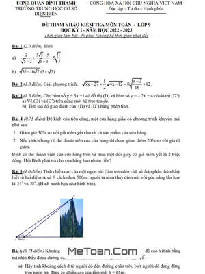 Đề tham khảo cuối kỳ 1 Toán 9 năm 2022 – 2023 trường THCS Điện Biên – TP HCM