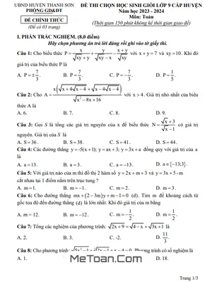 Đề thi HSG Toán 9 cấp huyện năm 2023 - 2024 phòng GD&ĐT Thanh Sơn - Phú Thọ