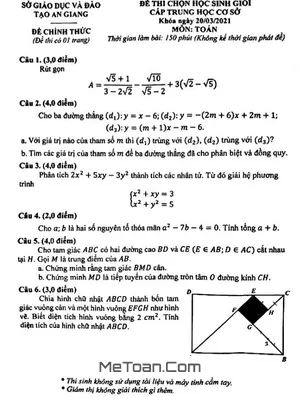 Đề thi HSG Toán THCS năm 2020-2021 Sở GD&ĐT An Giang