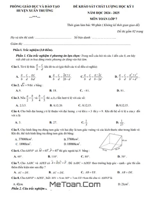Đề thi học kỳ 1 Toán 7 năm 2024 - 2025 phòng GD&ĐT Xuân Trường - Nam Định