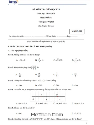 Tải Đề Thi Giữa Học Kì 1 Toán 7 Năm 2024 - 2025 Trường Ban Mai School (Có Lời Giải Chi Tiết)