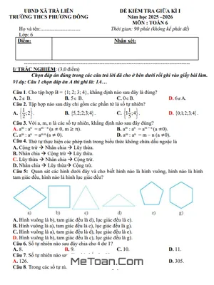 Đề Thi Giữa Kỳ 1 Toán 6 Năm 2025 - 2026 THCS Phương Đông - Đà Nẵng (Kèm Đáp Án Chi Tiết)