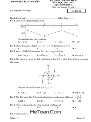 Đề thi học kỳ 2 môn Toán lớp 12 năm 2022 - 2023 trường THPT Phan Thúc Trực - Nghệ An