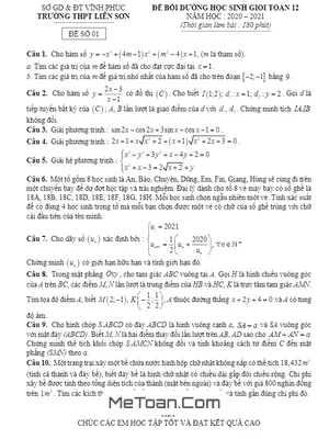 Đề bồi dưỡng HSG Toán 12 năm 2020 - 2021 trường THPT Liễn Sơn - Vĩnh Phúc