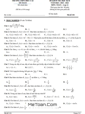 Đề thi học kì 2 Toán 11 năm 2022 - 2023 trường THPT Điểu Cải - Đồng Nai