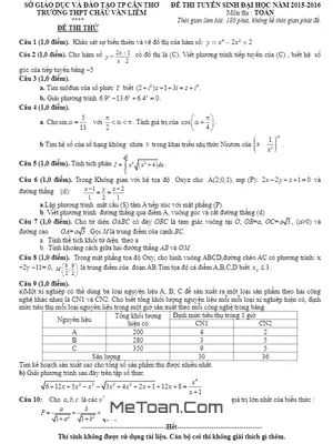 13 Đề Thi Thử THPT Quốc Gia Môn Toán 2016 Tại Cần Thơ - Có Đáp Án