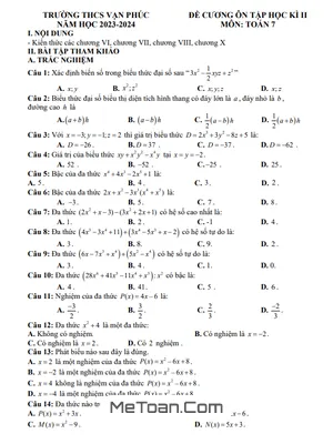 Đề Cương Ôn Tập Cuối Kì 2 Toán 7 Năm 2023-2024 Trường THCS Vạn Phúc - Hà Nội
