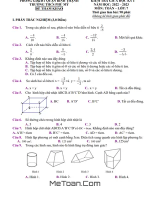 Đề Tham Khảo Giữa Kỳ 1 Toán 7 Năm 2022 - 2023 Trường THCS Phú Mỹ - TP HCM