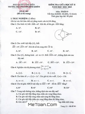 Đề Thi Giữa Học Kỳ 2 Toán 9 Năm 2022 - 2023 Trường THCS Nguyễn Bỉnh Khiêm - Hà Nội