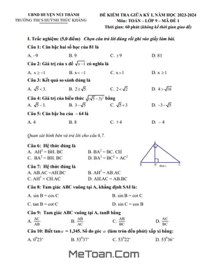 Đề Thi Giữa Kỳ 1 Toán 9 Năm 2023 - 2024 Trường THCS Huỳnh Thúc Kháng - Quảng Nam