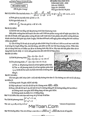 Đề Thi Học Kì 2 Toán 9 Năm 2022 - 2023 Trường THCS Ngô Sĩ Liên - Hà Nội