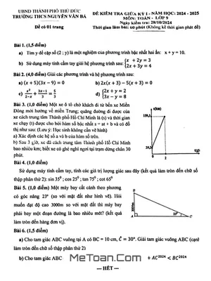 Đề thi giữa kỳ 1 Toán 9 năm 2024 - 2025 trường THCS Nguyễn Văn Bá - TP HCM