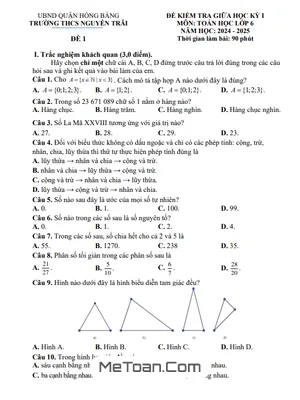 Đề Thi Giữa Kỳ 1 Toán Lớp 6 Năm 2024 - 2025 Trường THCS Nguyễn Trãi - Hải Phòng