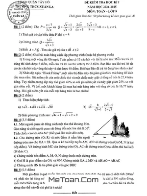 Đề thi học kì 1 Toán 9 năm 2024 - 2025 trường THCS Xuân La - Hà Nội