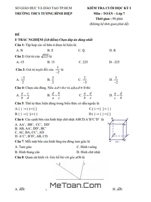 Đề Thi Cuối Kỳ 1 Toán 7 (2025–2026) Chính Thức Trường THCS Tương Bình Hiệp, Thành phố Hồ Chí Minh