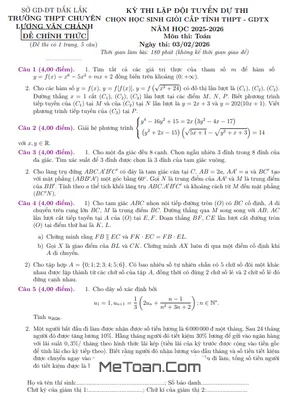 Đề Chọn Đội Tuyển HSG Toán THPT 2025-2026 Chuyên Lương Văn Chánh, Đắk Lắk