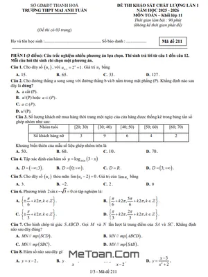 Đề khảo sát lần 1 Toán 11 năm 2025 – 2026 trường THPT Mai Anh Tuấn – Thanh Hóa