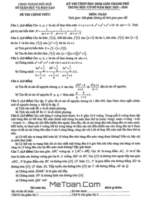 Đề Thi Tuyển Chọn Học Sinh Giỏi Toán THCS 2025-2026: Sở GD&ĐT Thừa Thiên Huế