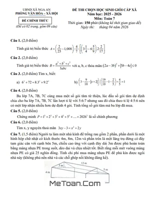 Đề Thi Tuyển Chọn Học Sinh Giỏi Toán 7 Xã Nga An – Thanh Hóa Năm Học 2025-2026