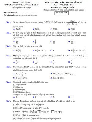 Đề KSCL phân ban Toán 11 năm 2021 - 2022 trường Thuận Thành 1 - Bắc Ninh