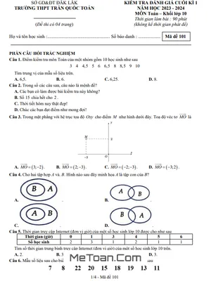 Đề thi học kì 1 Toán 10 năm 2023 - 2024 trường THPT Trần Quốc Toản - Đắk Lắk