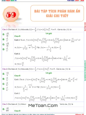 59 Bài Tập Tích Phân Hàm Ẩn Có Lời Giải Chi Tiết